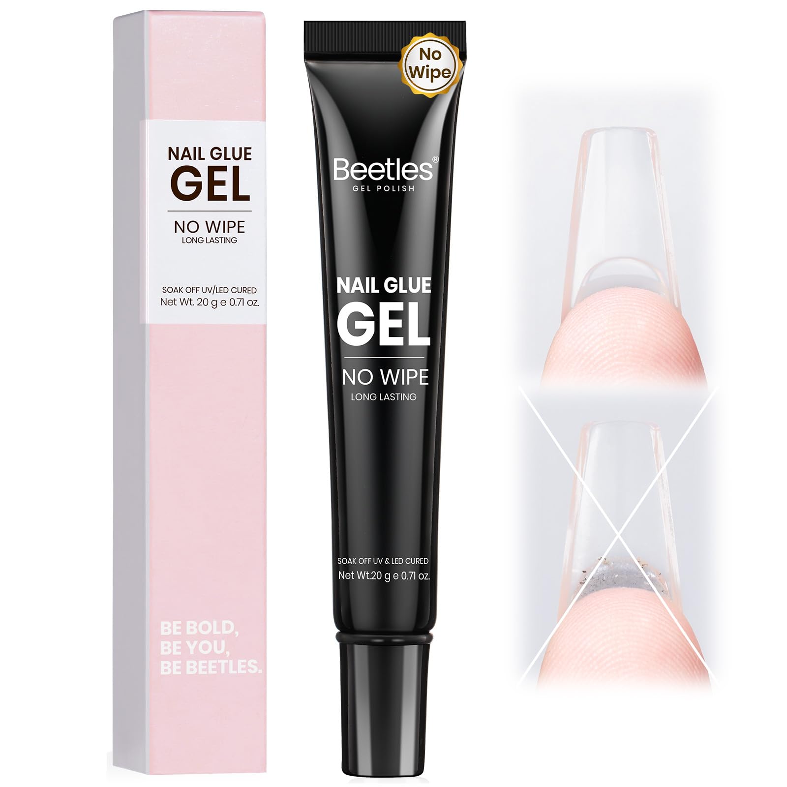 Beetles Gel pegamento Uñas 20 g con residuo cero en el bote para uñas limpias.