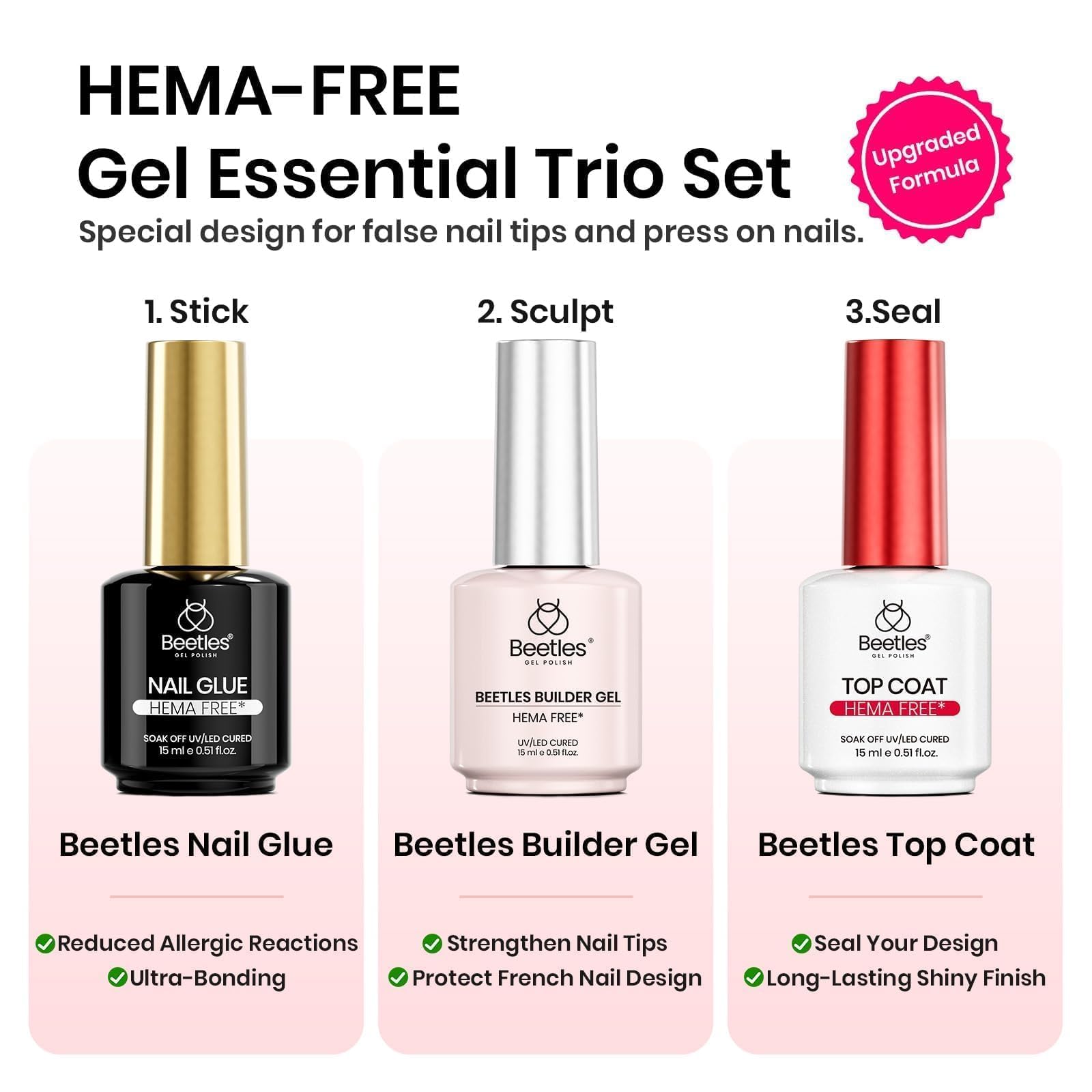 Beetles pegamento uñas 15 ml con agarre fuerte para uñas postizas duraderas