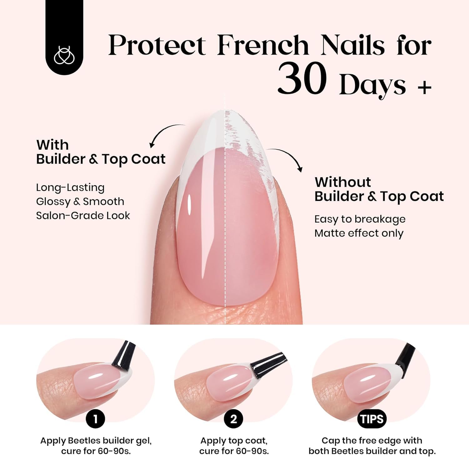 Beetles pink base with white tips for timeless style.