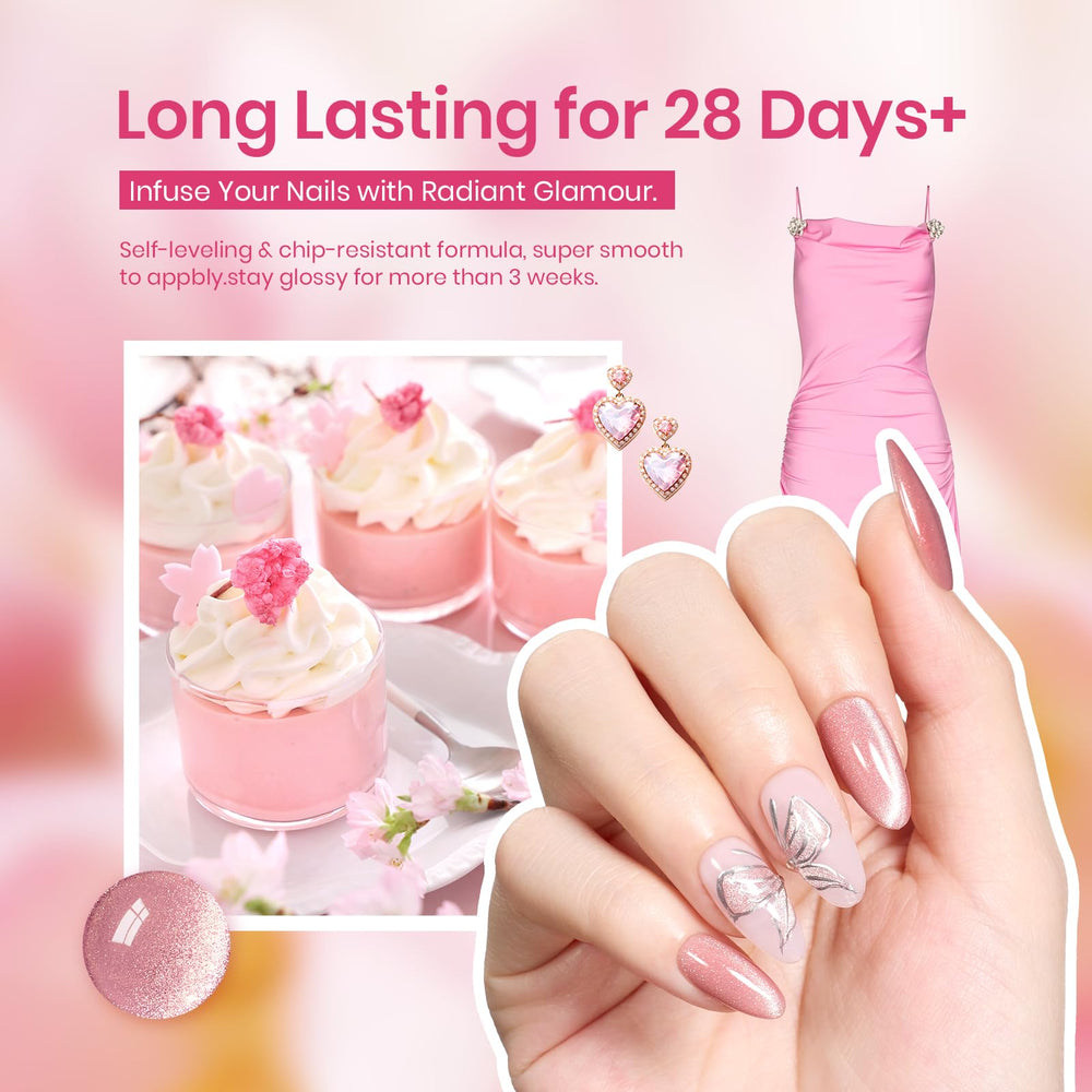 Beetles Pink Cat Eye Gel Polish application demonstrates smooth, even coverage on nails.