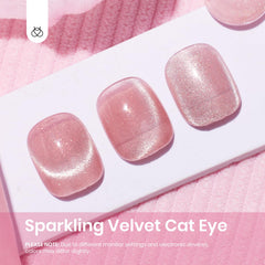 Beetles Pink Cat Eye Gel Polish magnet swatch reveals shifting light for chic nail art.