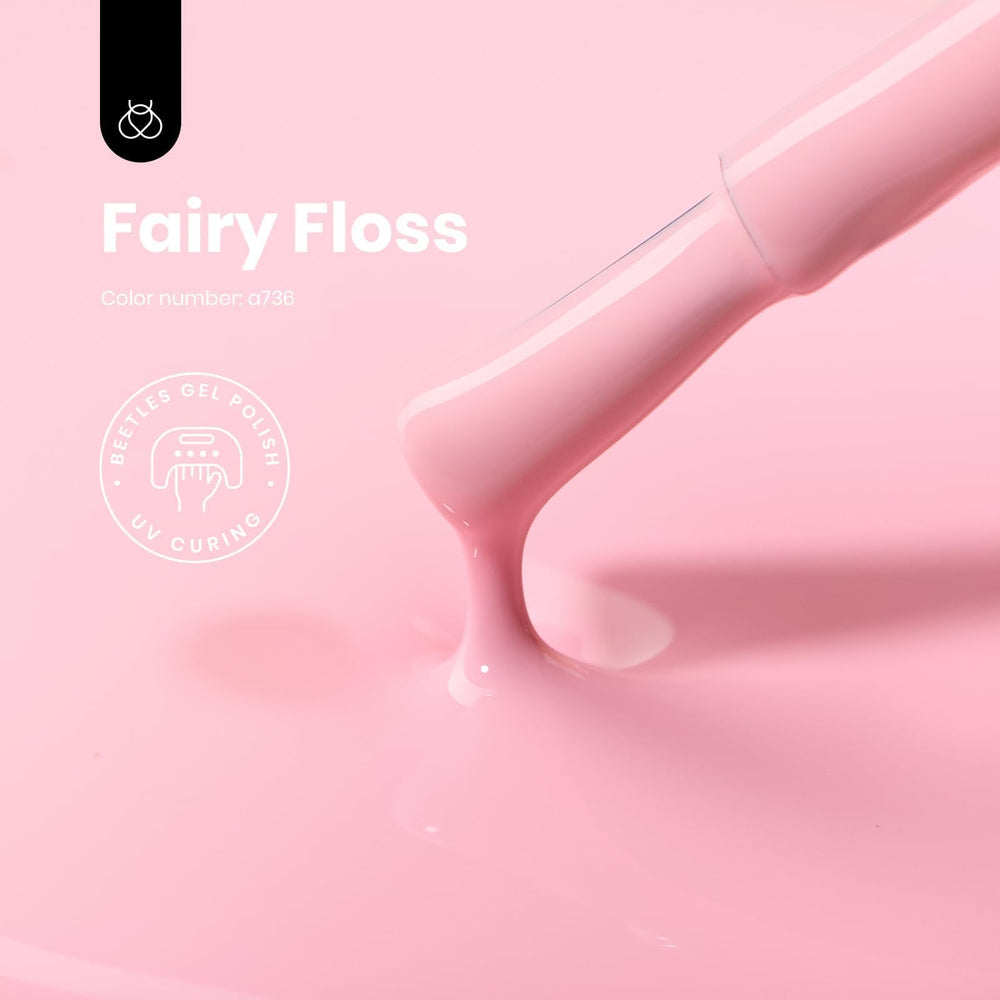 Beetles Pink Gel Polish Fairy Floss swatch on nail reveals soft pink finish