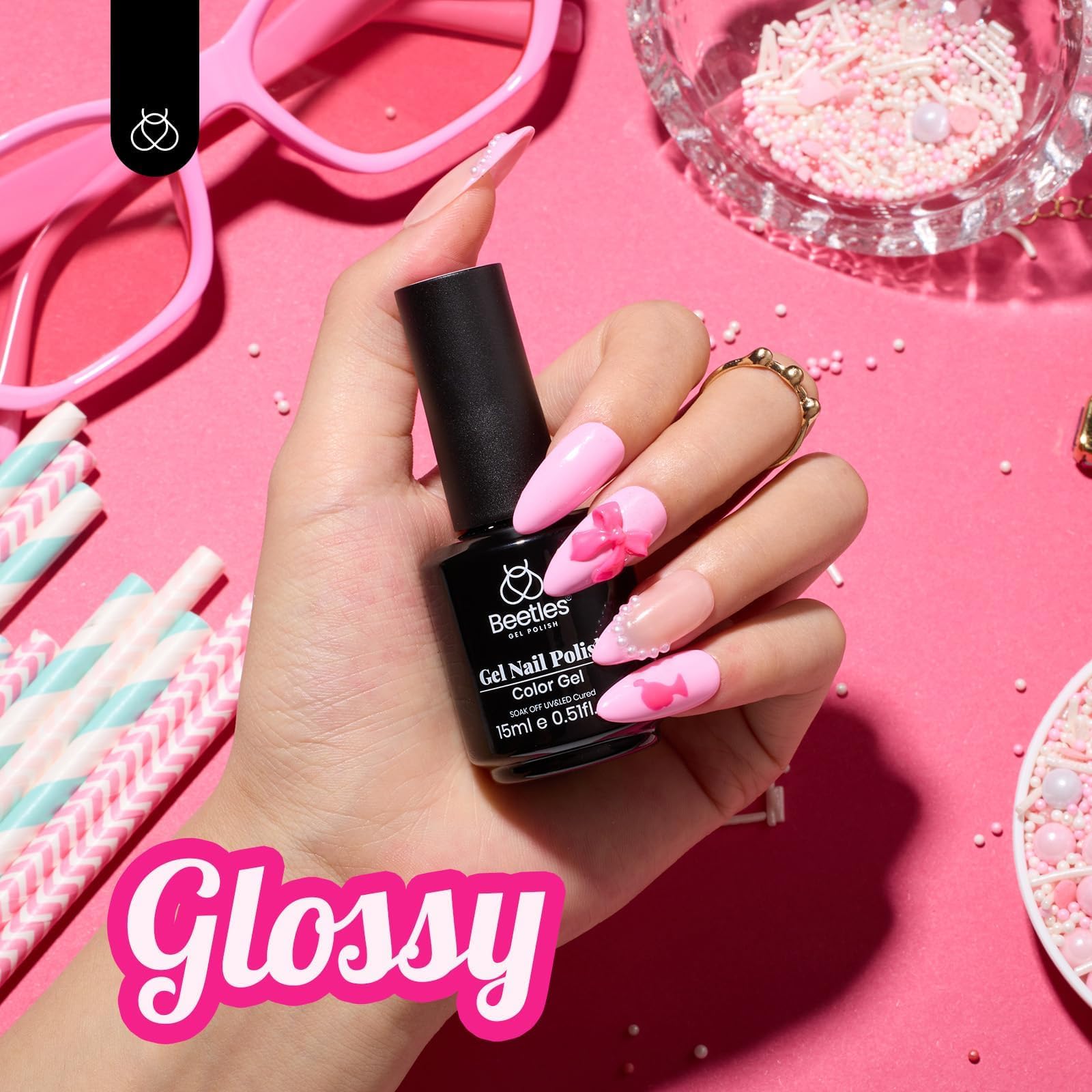 Beetles pink gel polish swatch showing smooth coverage