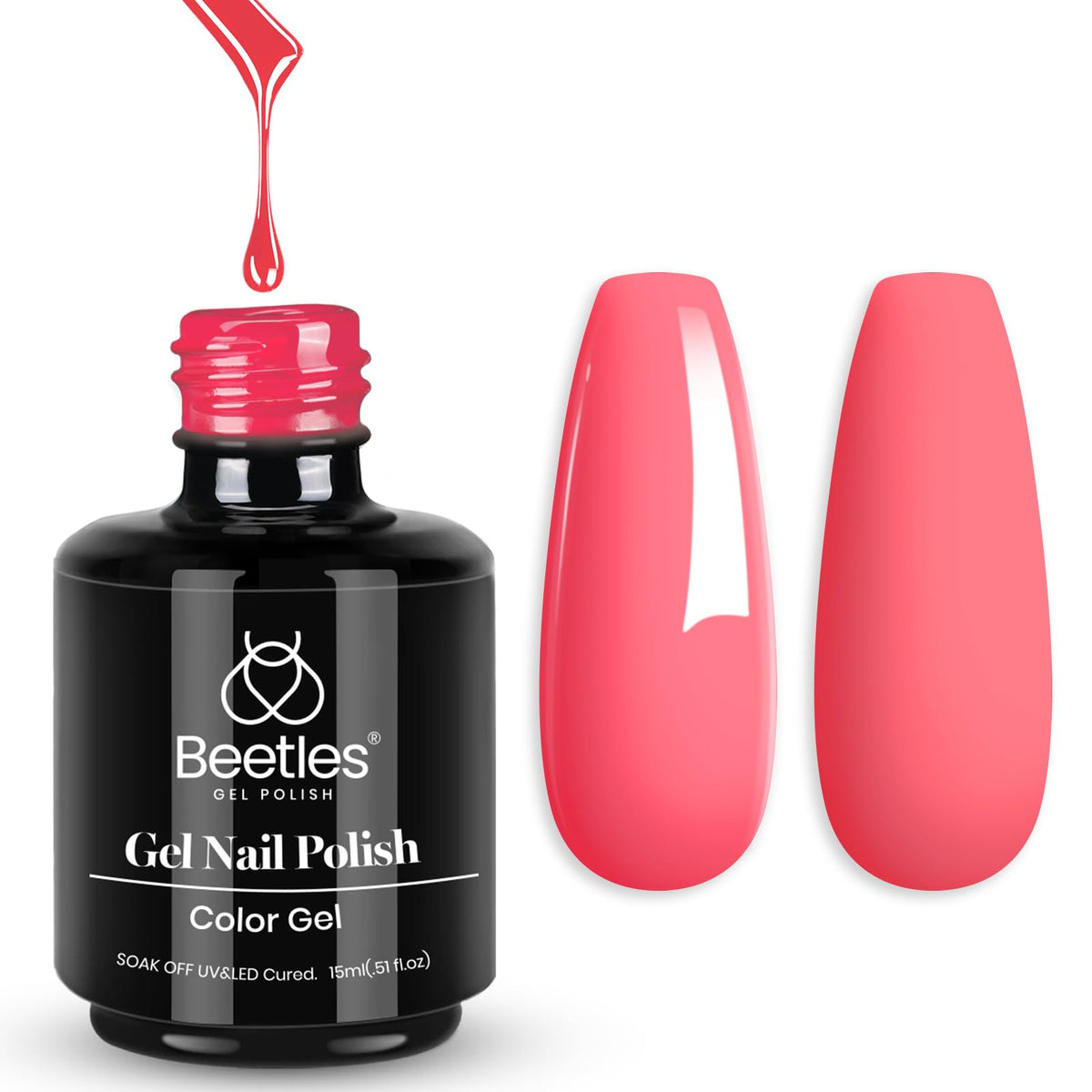 Beetles Pink Gel Polish Strawberry Cocktail bottle close-up for vibrant color.
