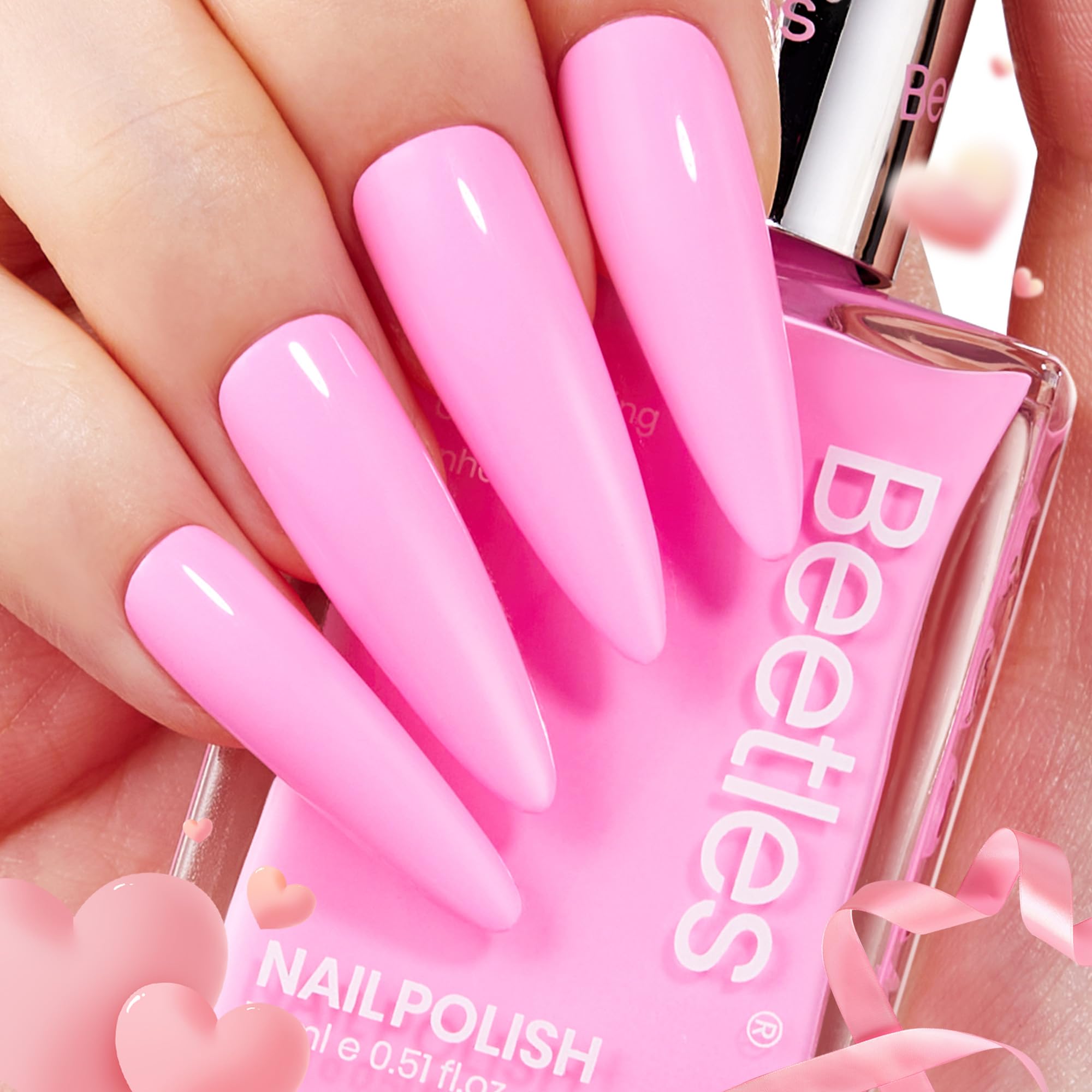 Beetles Pink Quick-Dry Polish bottle in Bonbon Candy shade for vibrant nails.