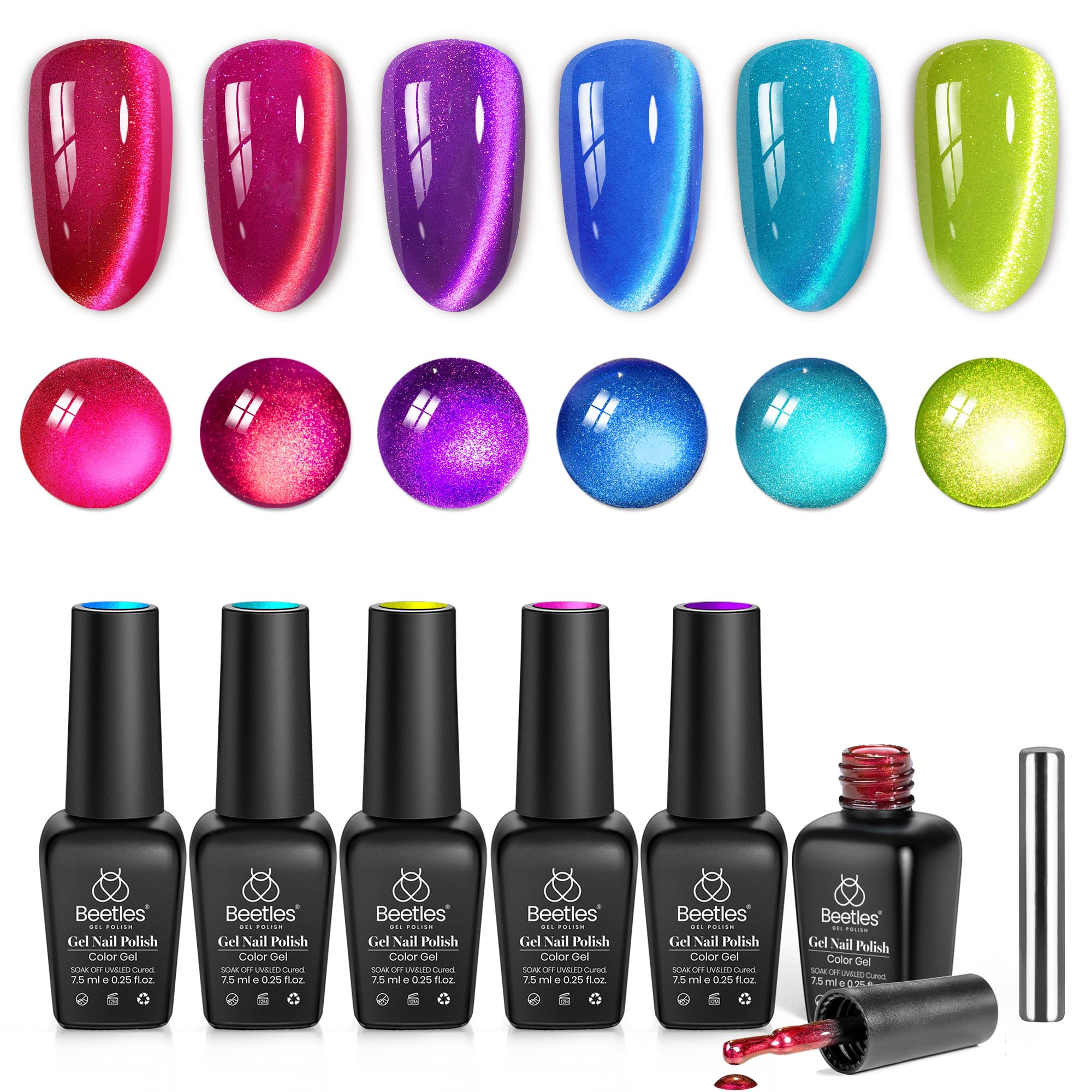 Beetles Fairy Prism Ojo de Gato Rojo, brillo intenso para manicura llamativa