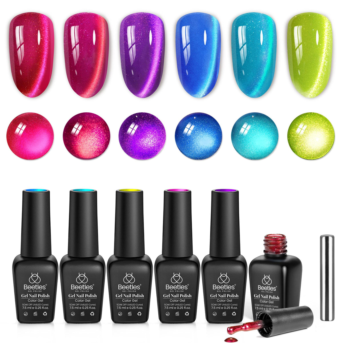 Beetles Fairy Prism Ojo de Gato Rojo, brillo intenso para manicura llamativa