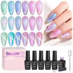 Beetles ojo de gato set de 6 colores, muestra el efecto prismático único.
