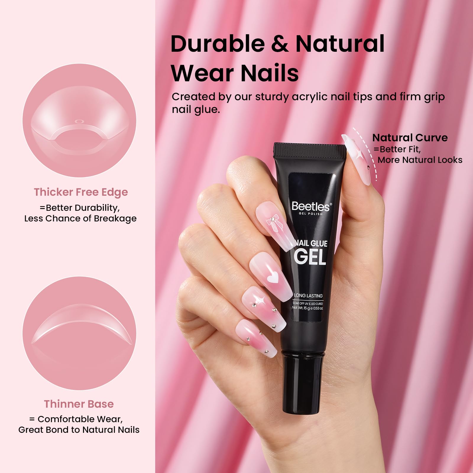 Beetles 576 puntas de uñas coffin, varias tallas para ajuste perfecto