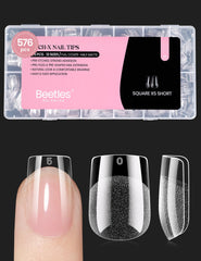 Beetles: puntas uñas cortas cuadradas 576 piezas, aplicación rápida y acabado natural.