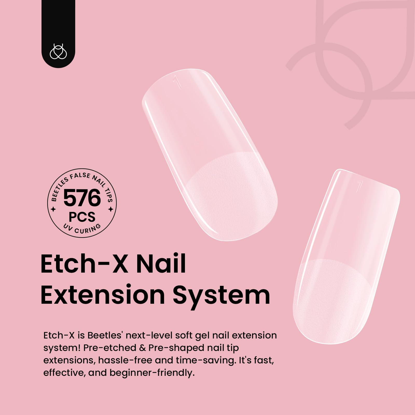 Beetles Gel Nail Tips Etch-X, 576 piezas en 12 tallas para ajuste perfecto