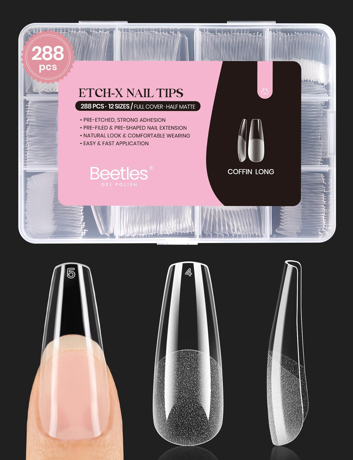 Beetles puitas us gel forma ataud largas pre-etchadas, facilidad de aplicacif3n