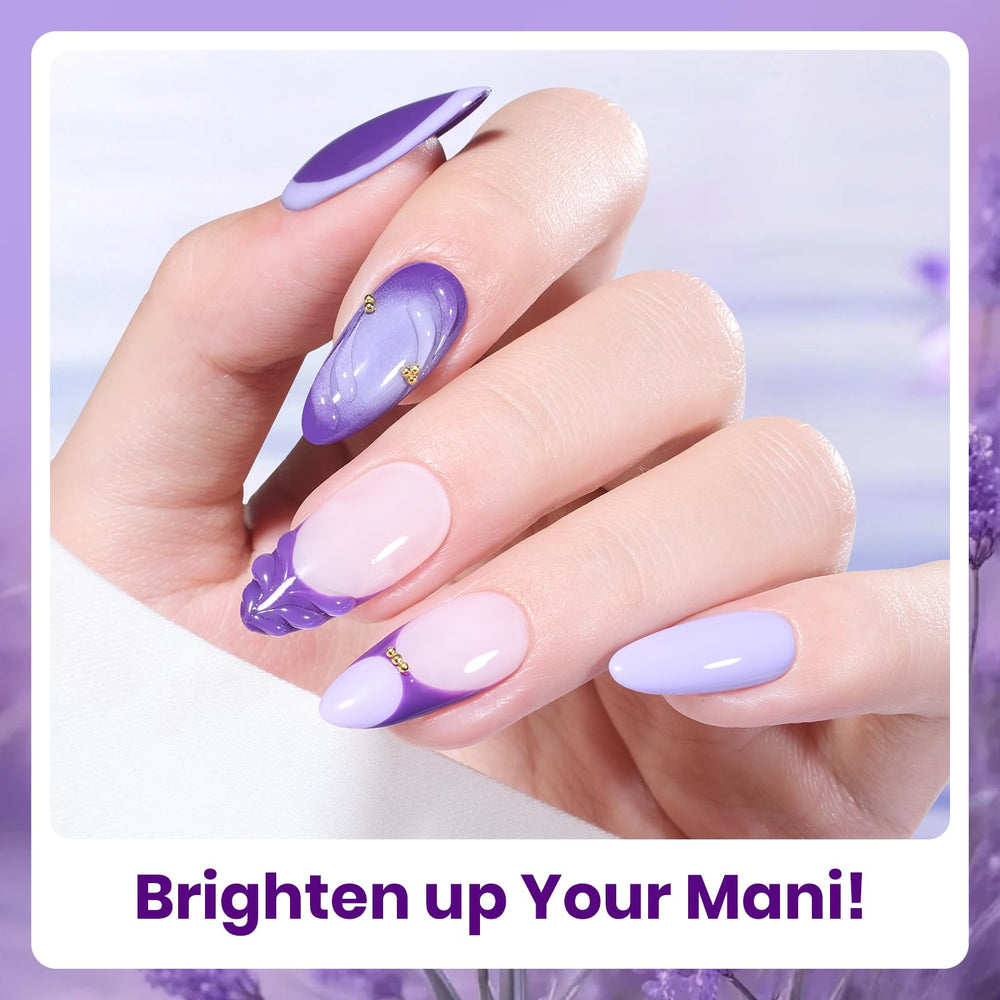 Beetles Purple Gel Polish Set precision brush aids smooth color application.