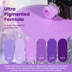Beetles Purple Gel Polish Set shades array highlights lavender to mauve tones.