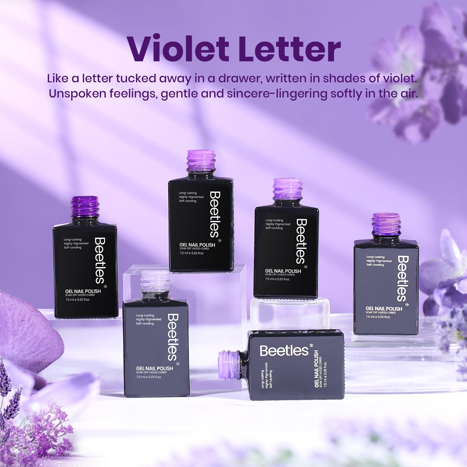 Beetles Purple Gel Polish Set swatch and nail art ideas inspiration.