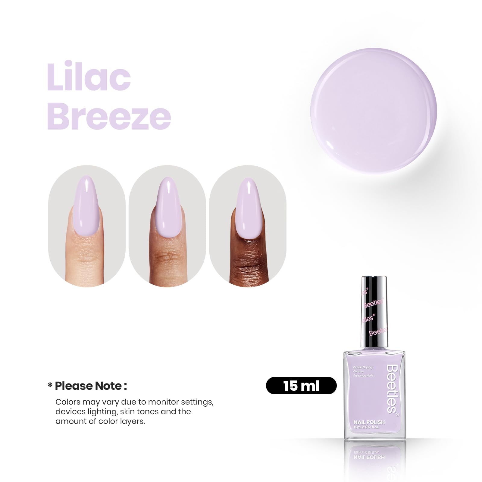 Beetles Purple Nail Polish long lasting swatch demonstrates durability up to 8 days