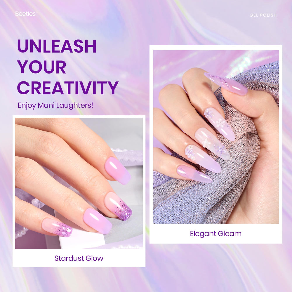 Beetles Purple Gel Polish with pearl and glitter finish adds shimmering accents.