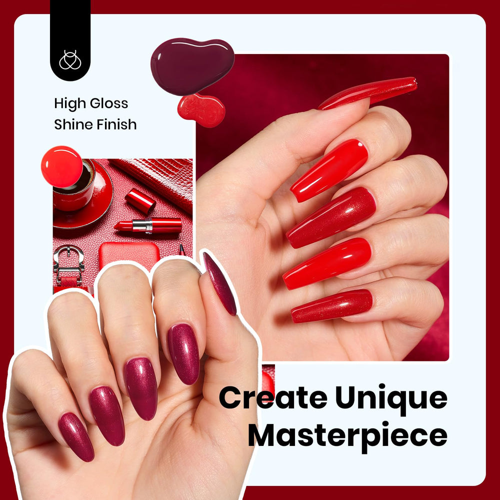 Beetles red gel bottle close-up highlighting glossy burgundy shade.