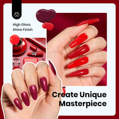 Beetles red gel bottle close-up highlighting glossy burgundy shade.