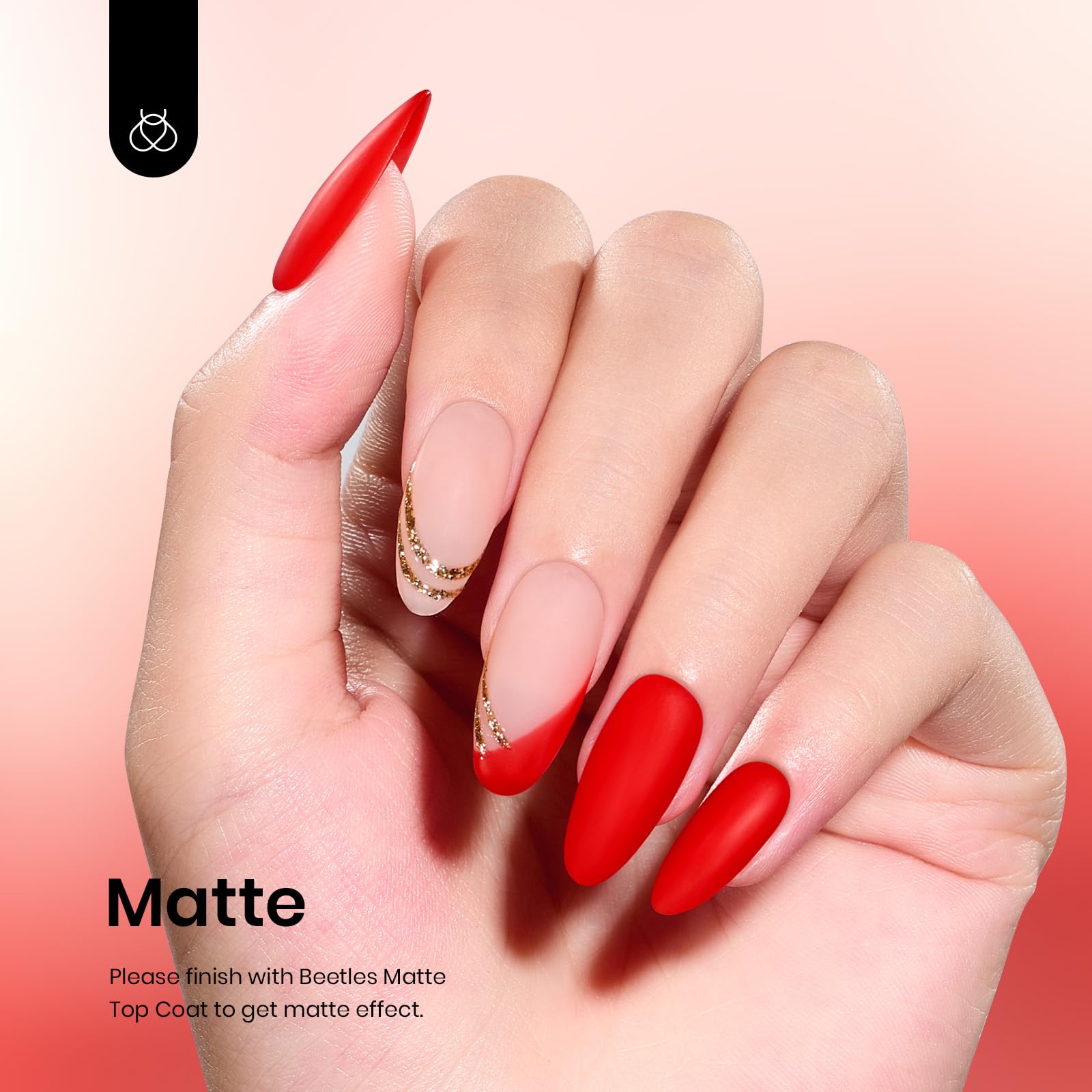 Beetles Red Gel Polish glossy finish on nails for an elegant look
