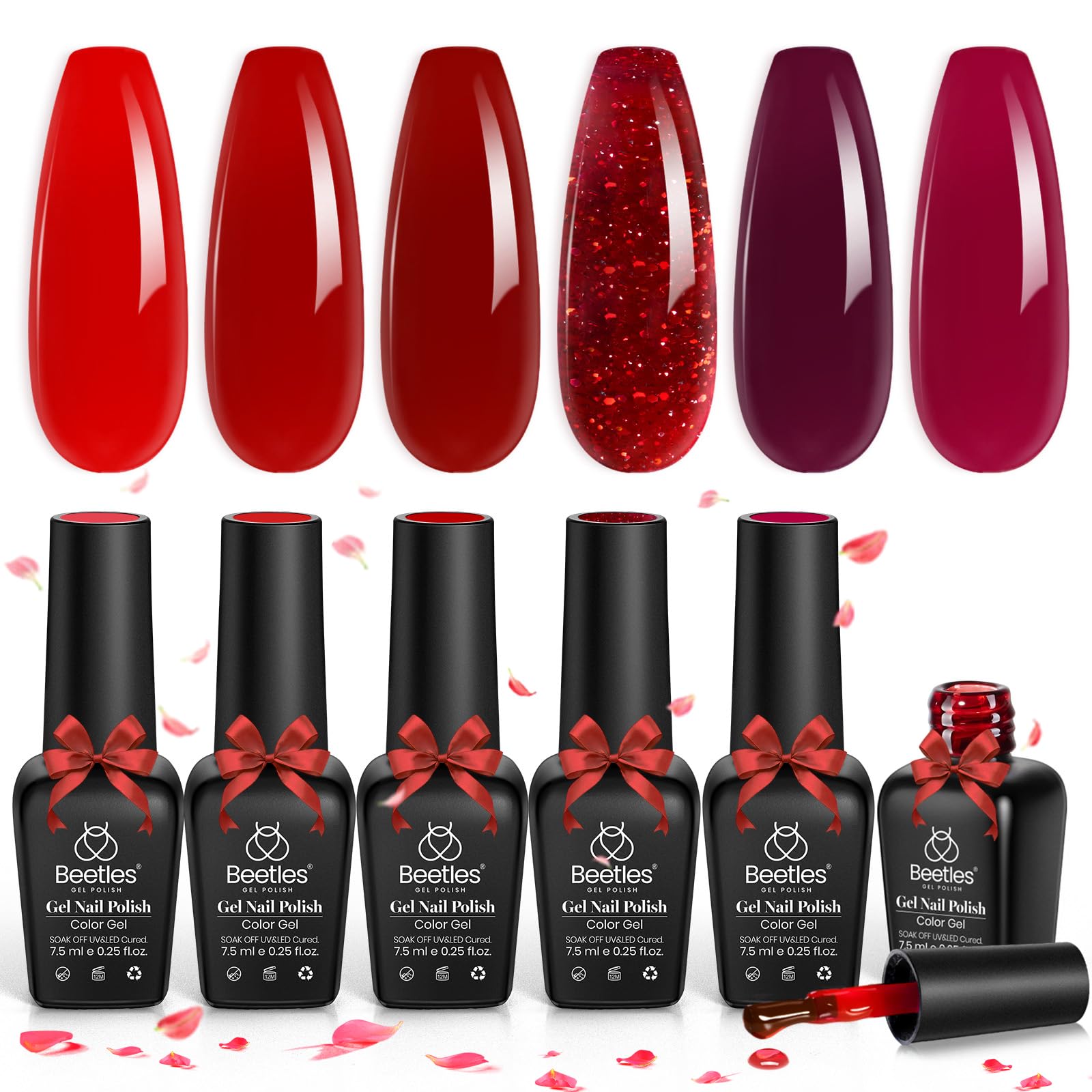 Beetles Red Jelly Gel Nail Polish Set with six bottles for at-home manicures.