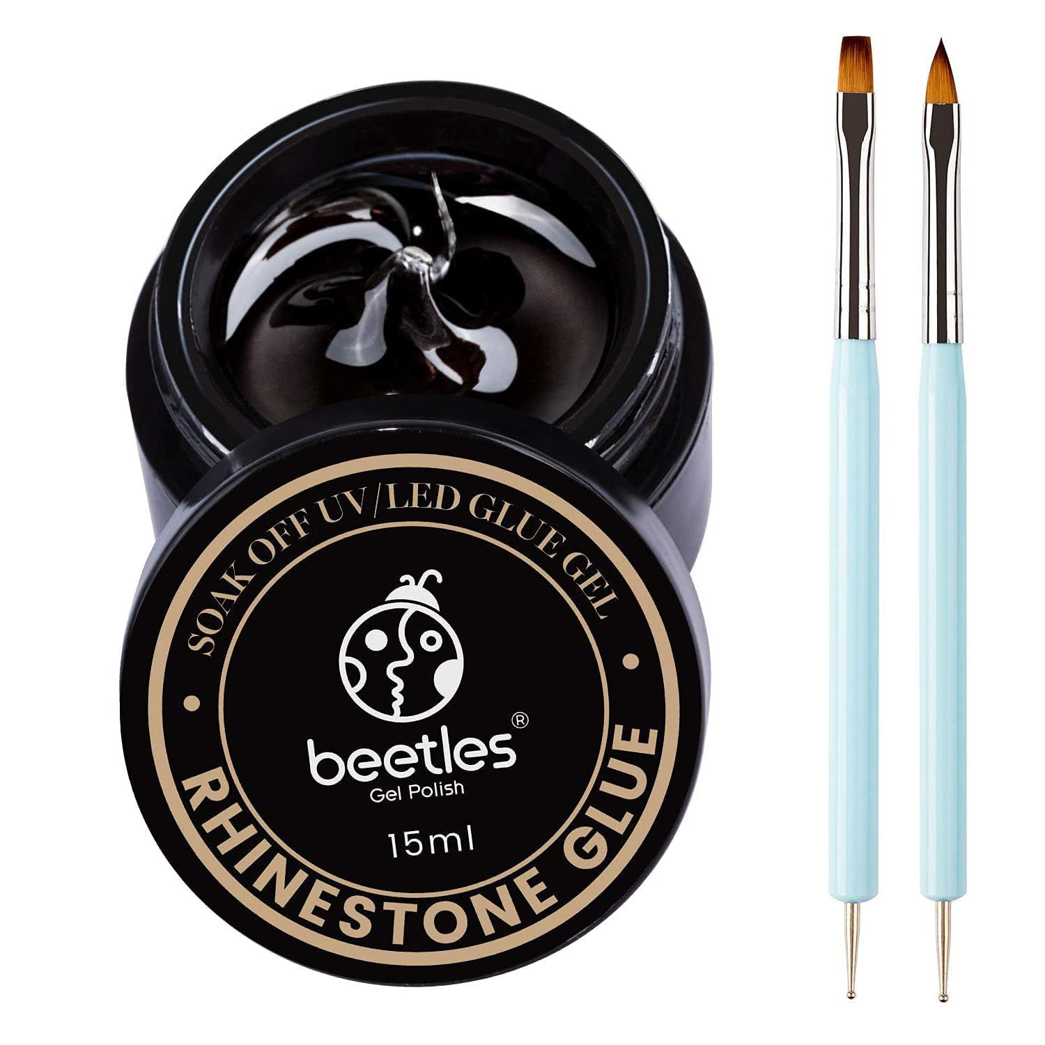 Beetles pegamento 15 ml en frasco, fijación duradera para gemas de uñas