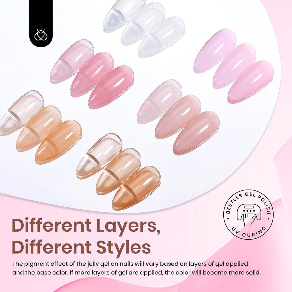 Beetles Sheer Elegance Nude swatches demonstrate translucent to opaque layering options.
