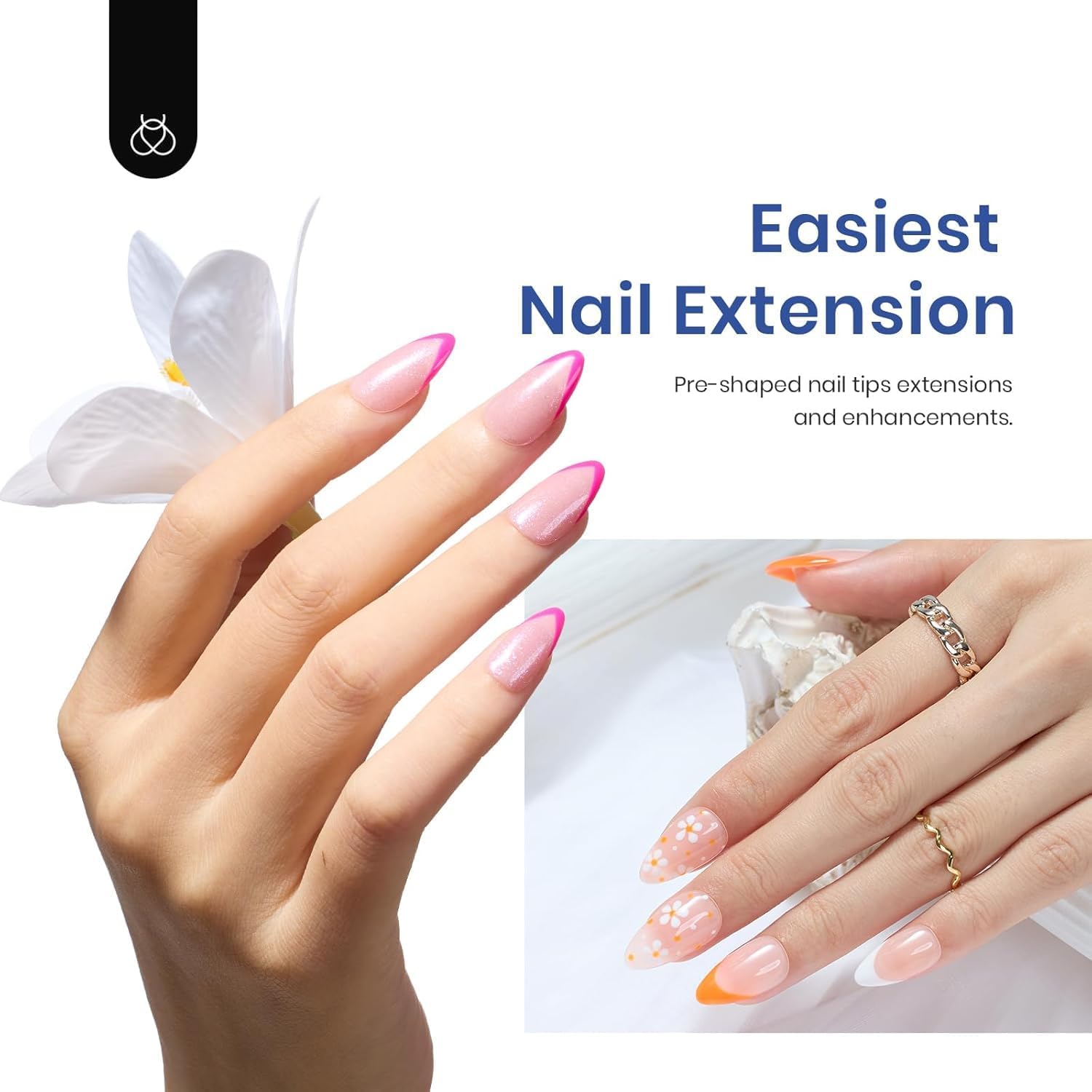 Beetles Short Almond Tips 240pcs organized by size for precise nail extensions.