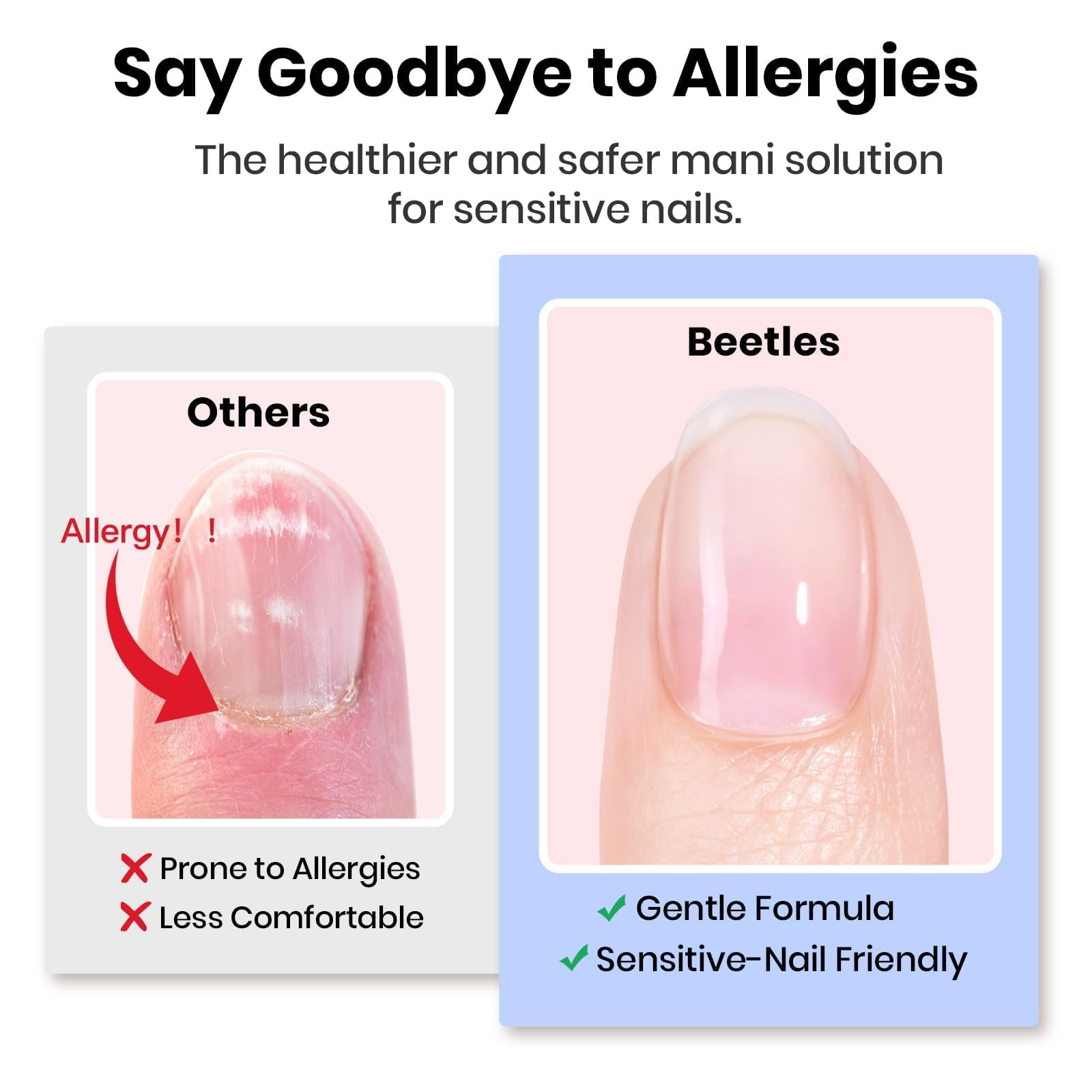 Beetles esmalte gel sistema de tres pasos, reduce levantamiento.