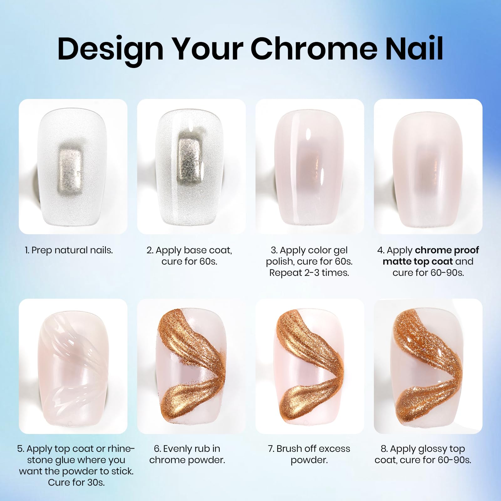 Smudge-resistant Beetles matte top coat for durable chrome designs.