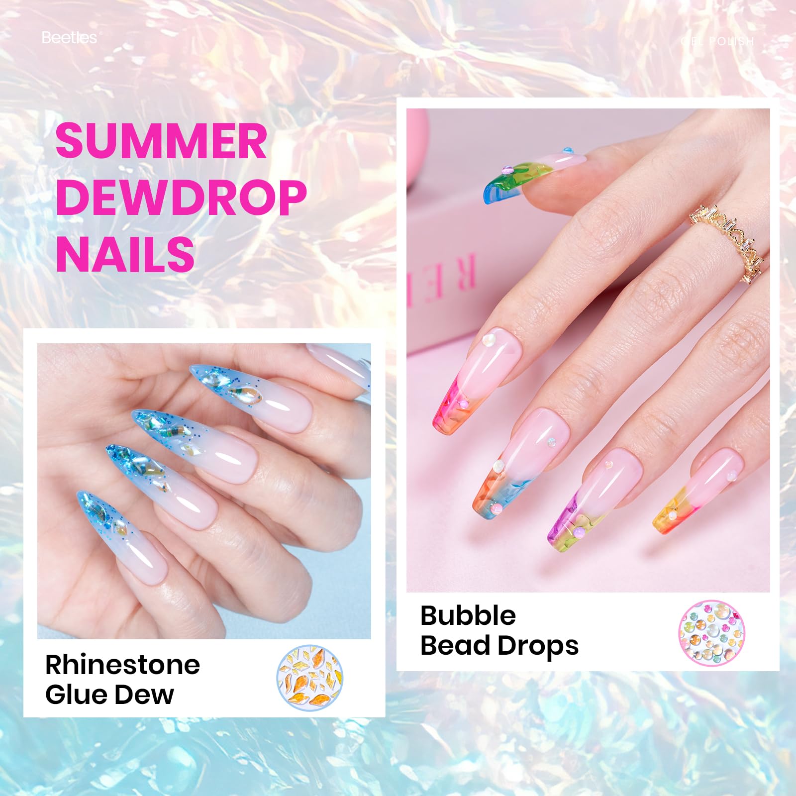 Beetles jelly gel nail polish set features glitter gel shades for shimmering, layerable color effects.