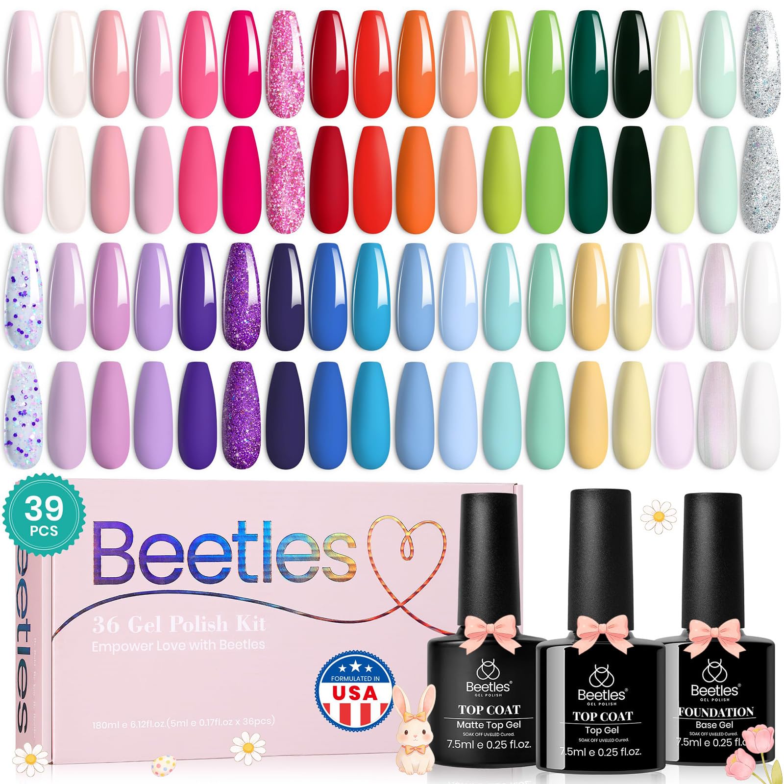 Beetles Spring Gel Nail Polish Set with 36 shades for versatile DIY manicures.