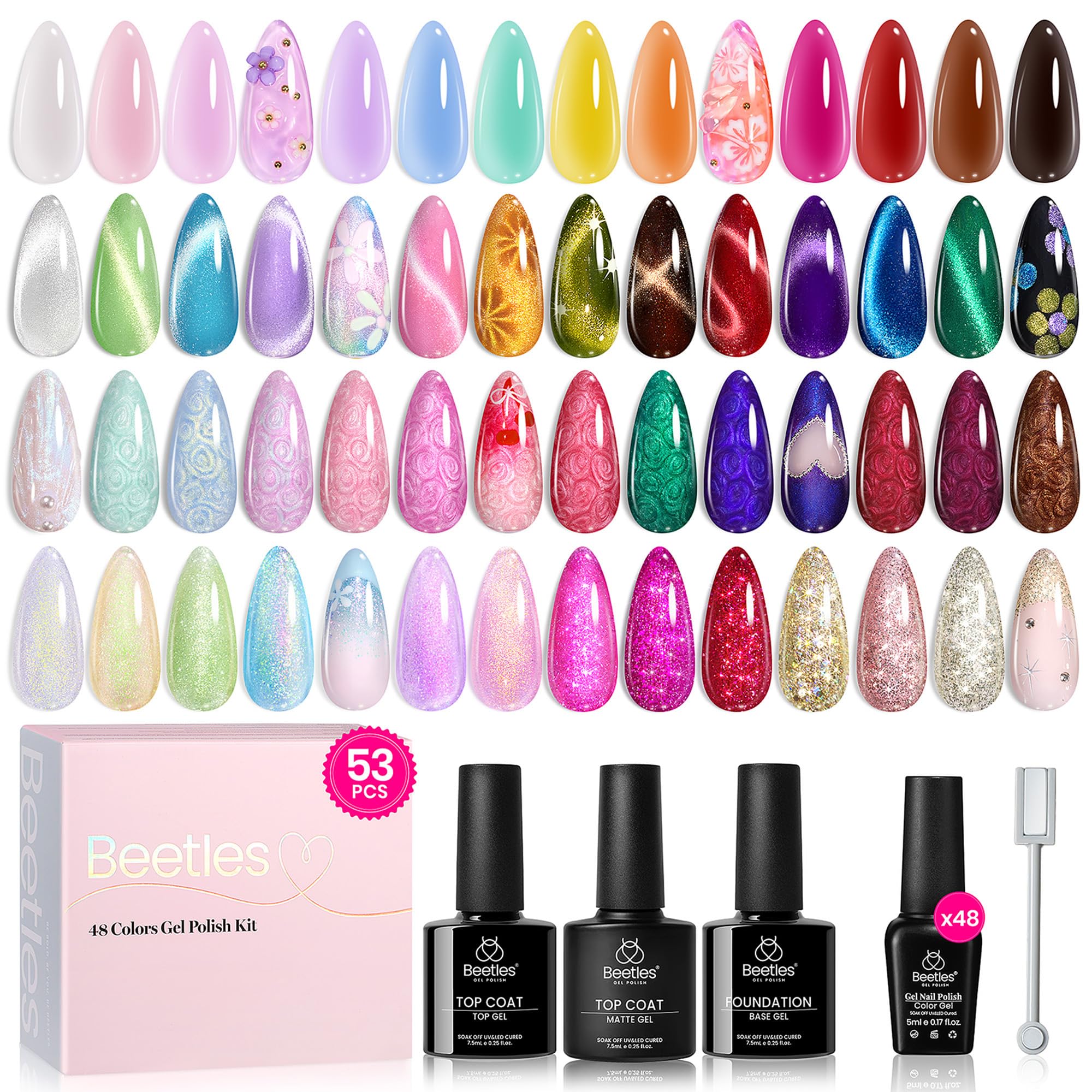 Beetles Spring Gel Nail Polish Set with 48 colors for versatile seasonal looks.
