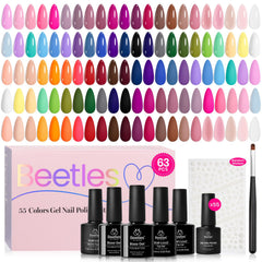 Beetles Spring Gel Nail Polish Set color wheel with 55 vibrant shades for festive nails.