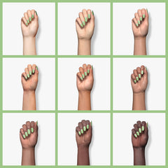 Beetles pastel-green gel polish applied for spring nail art