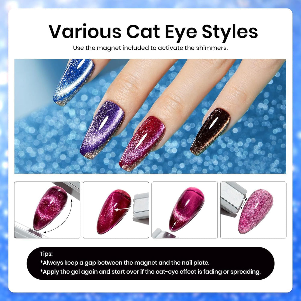 Beetles storage box keeps cat eye gel polishes organized during DIY sessions.