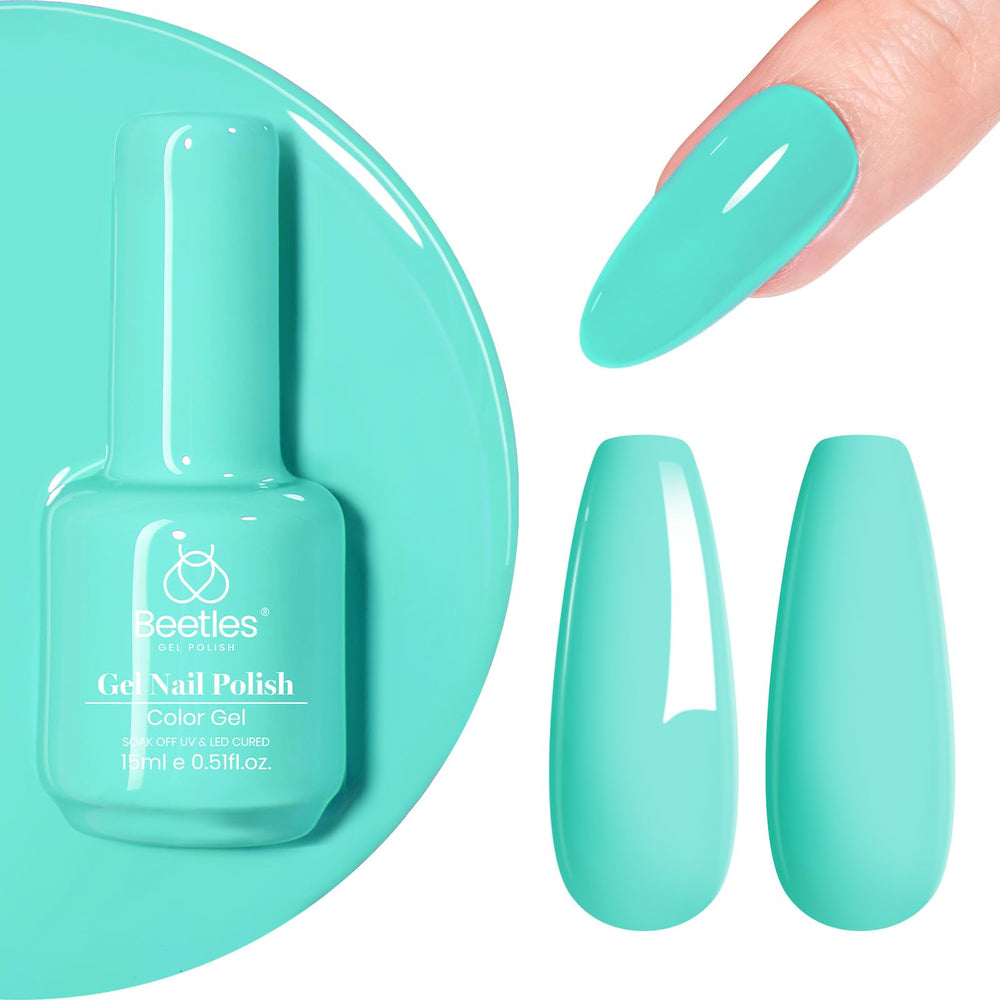 Beetles Teal Cascade Verde, frente de botella, color intenso para manicuras.