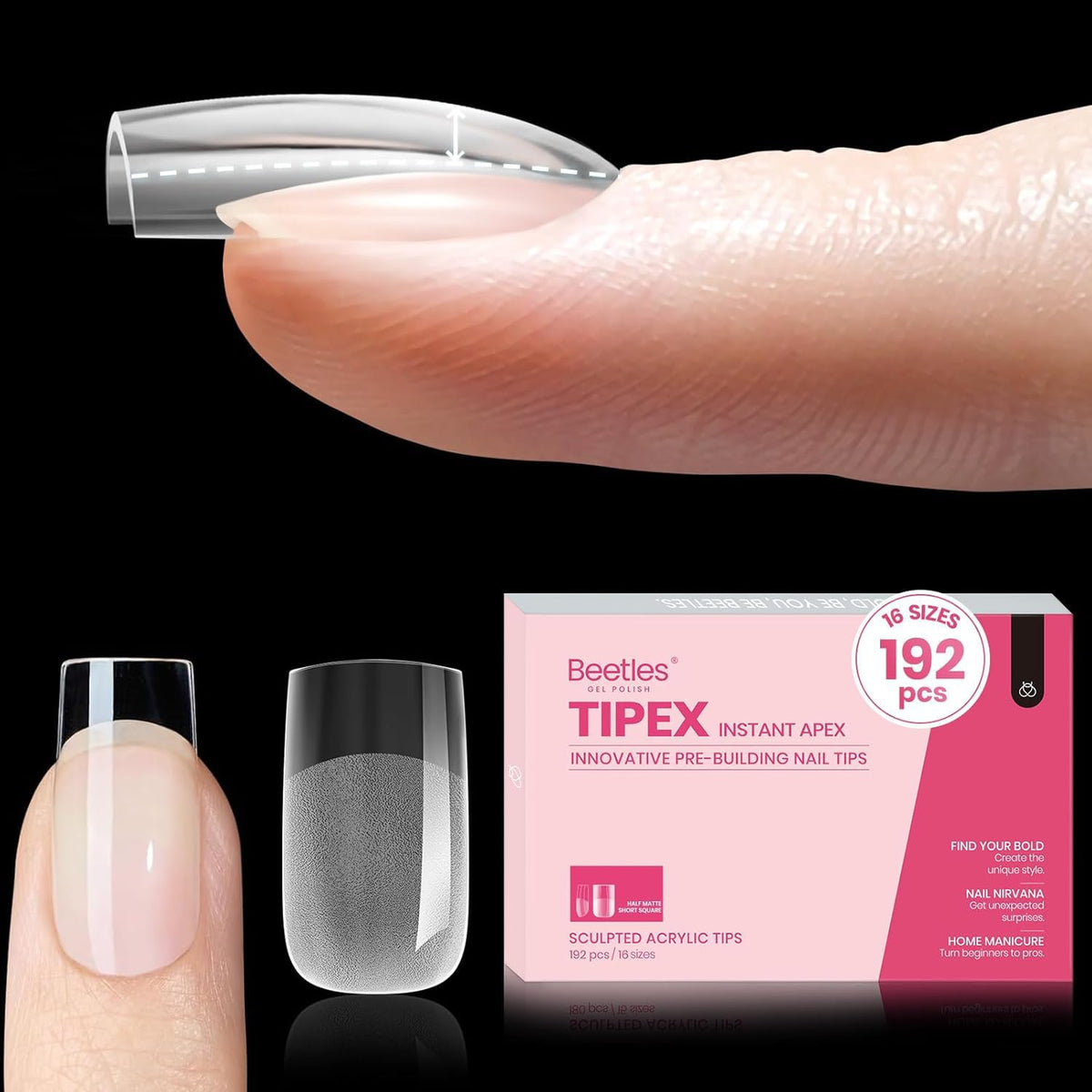 Beetles Tipex con ápice integrado, puntas cortas y cuadradas para tallas 00–14