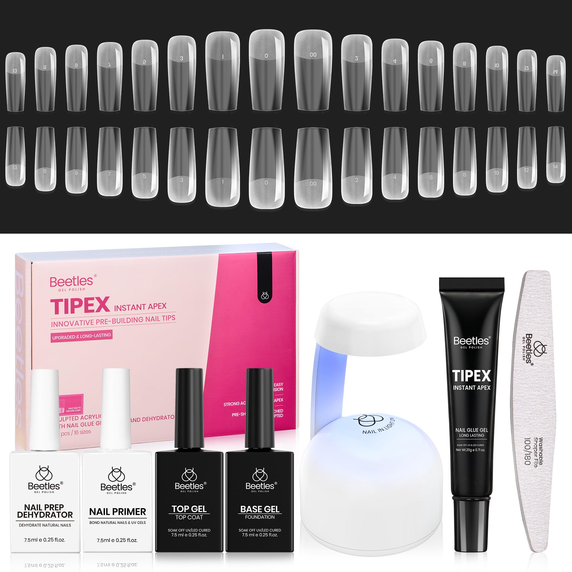 Beetles Tipex Instant Apex nail tips with built-in apex for fast salon-like extensions.
