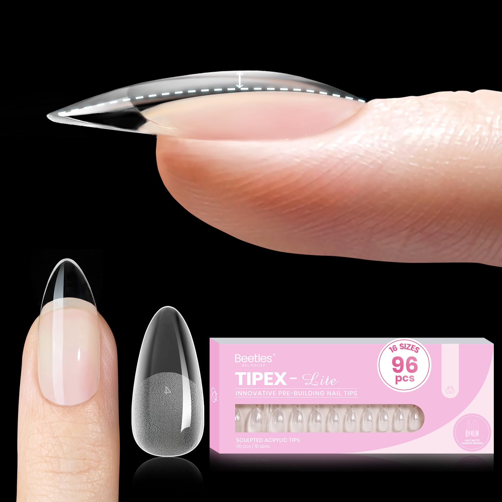 Beetles Tipex Lite: conjunto de uñas en 16 tallas para ajuste preciso.