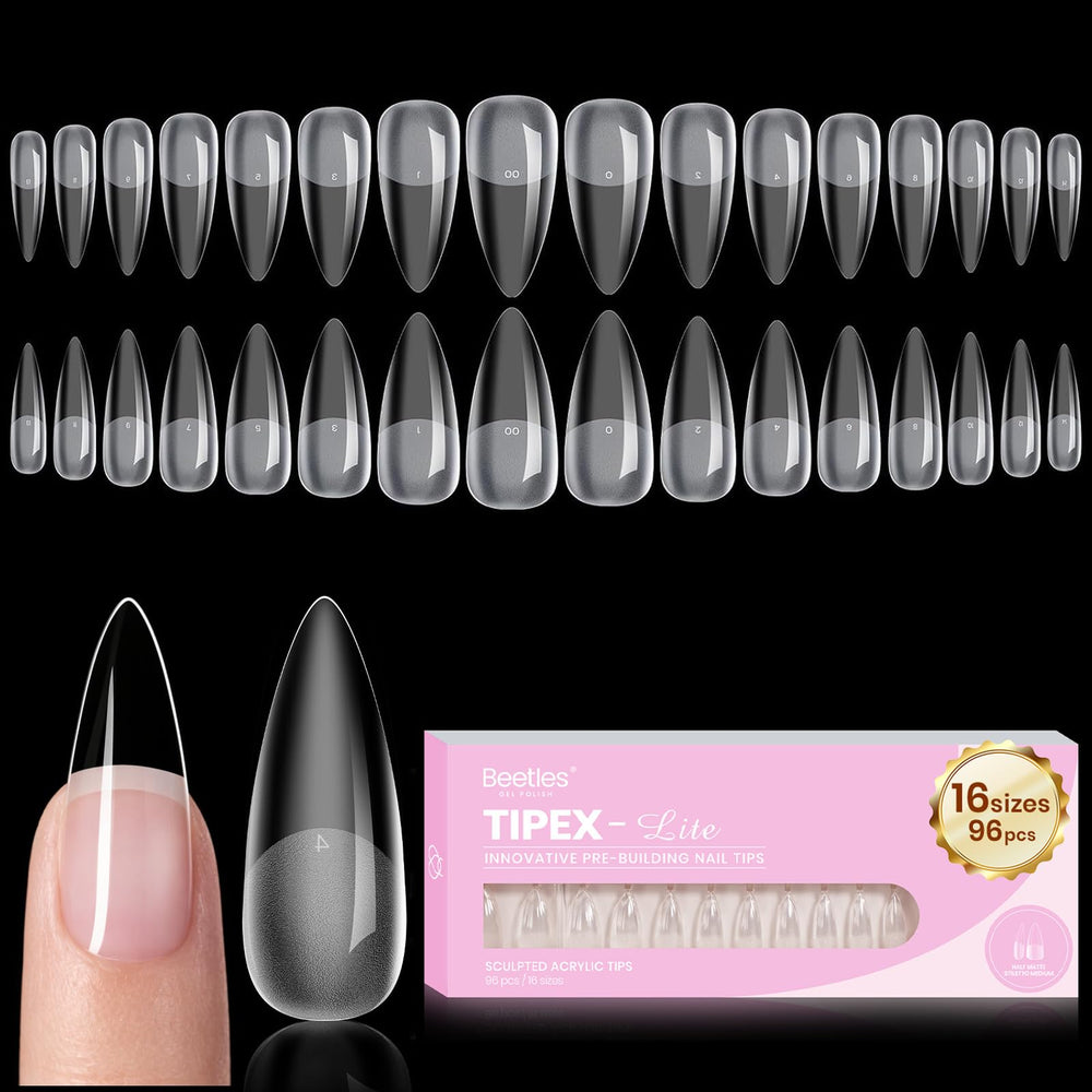 Beetles Tipex Lite instant apex nail tips in medium stiletto for strong, natural-looking nails.