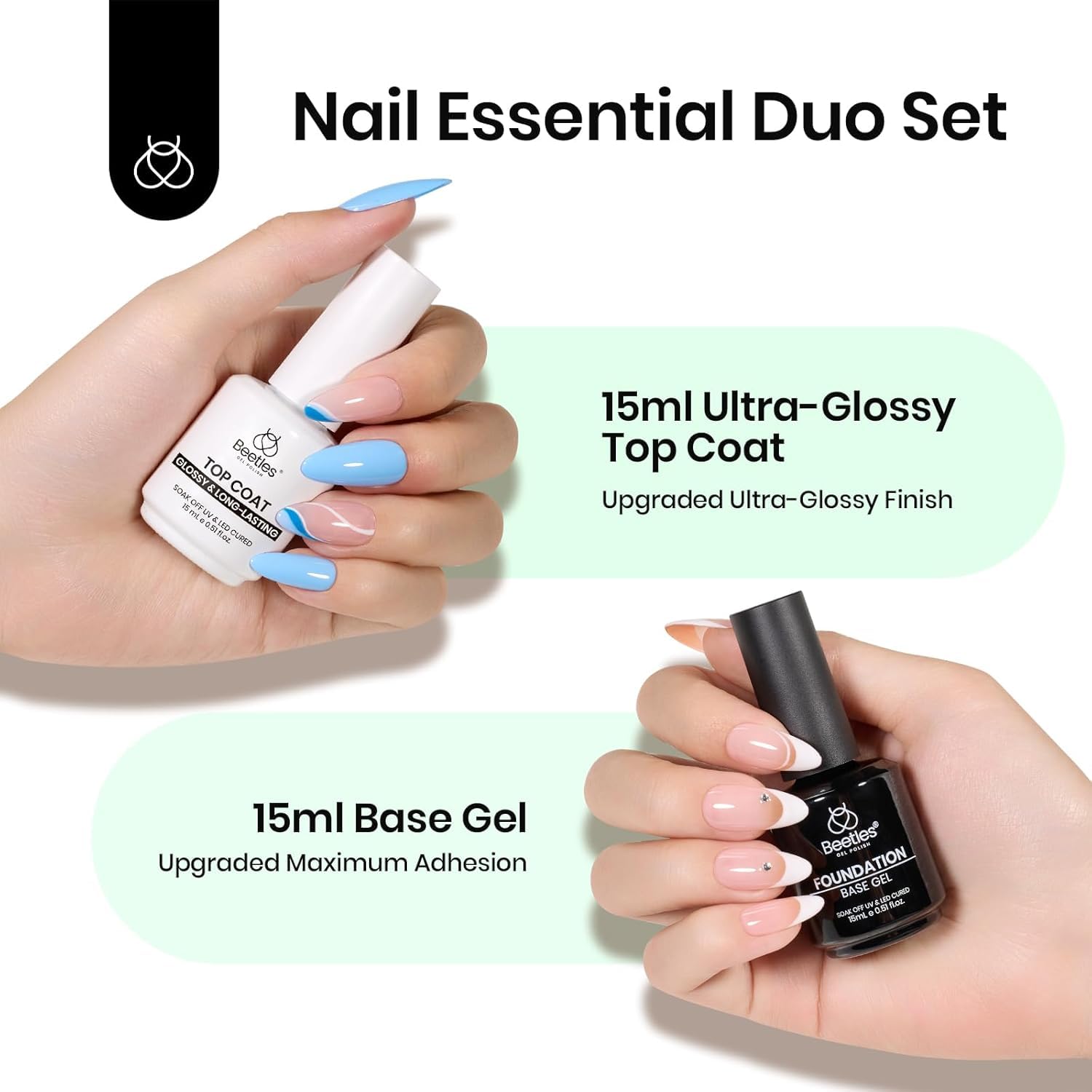 Beetles top coat 15ml bottle close-up with extra glossy finish.
