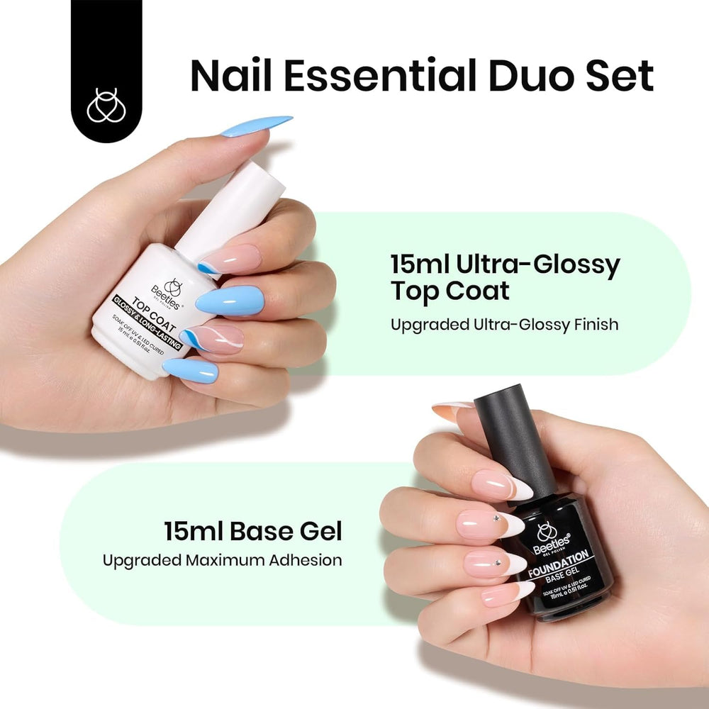 Beetles top coat 15ml bottle close-up with extra glossy finish.
