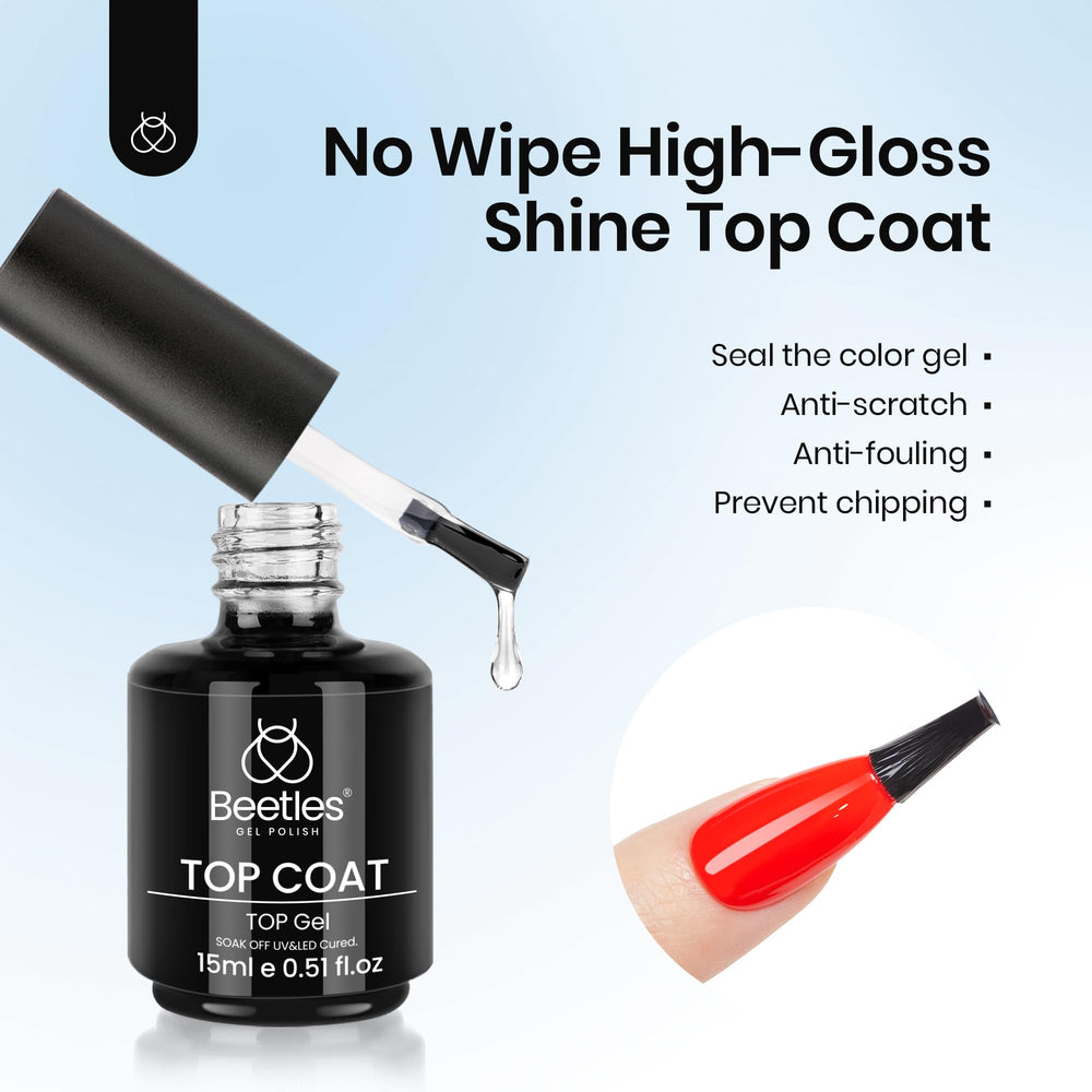 Beetles Top Coat bottle cap-off demonstrates no-wipe formula for a clean glossy result.