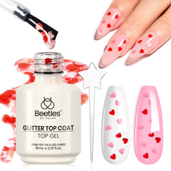 Beetles Top Coat Corazones Primavera, brillo luminoso para uñas