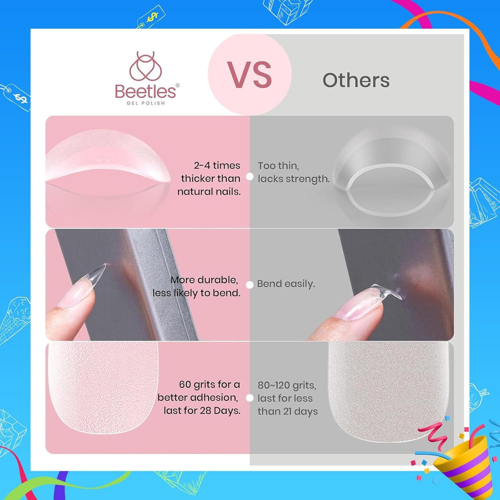 Beetles uñas falsas con cobertura total para un aspecto natural y duradero.