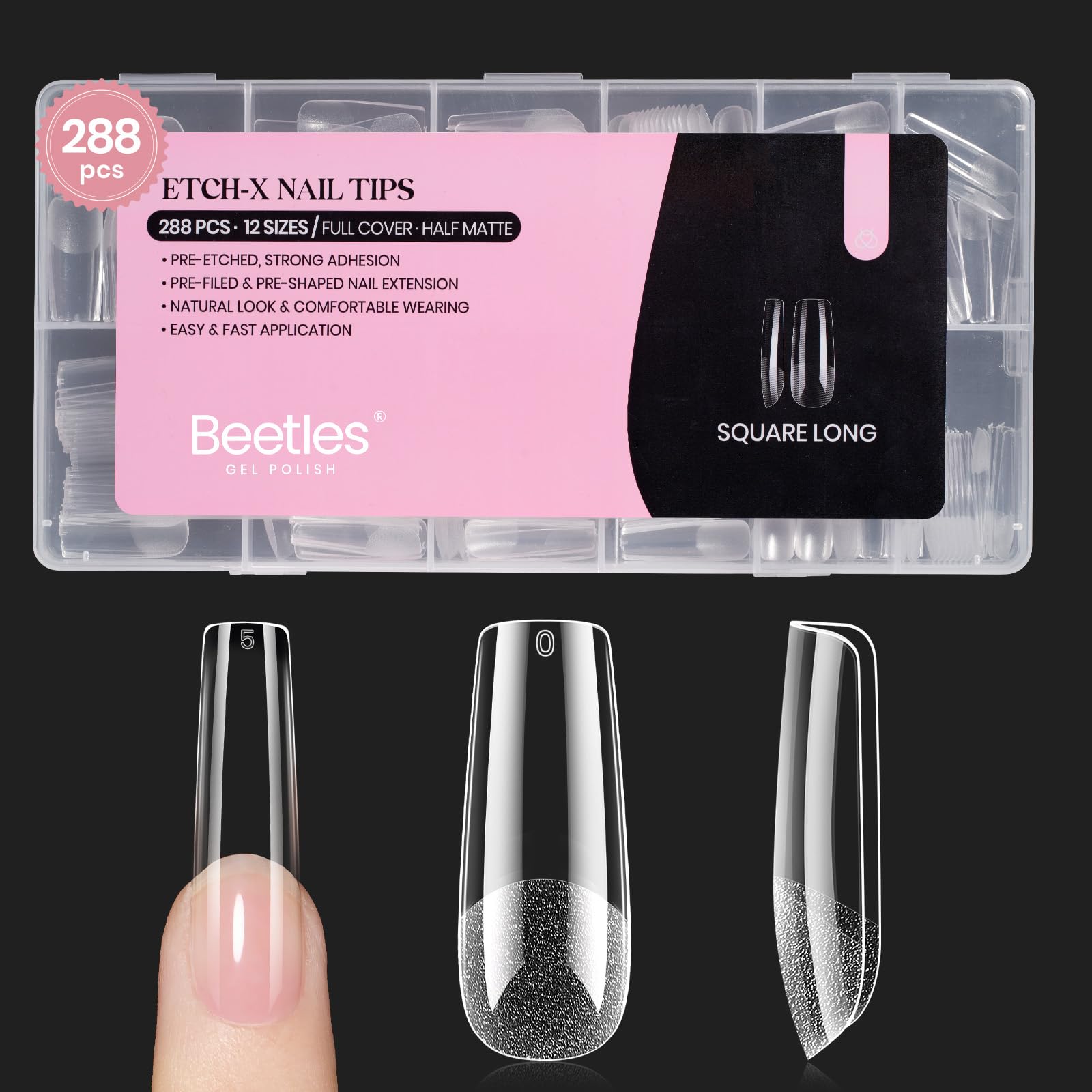 Beetles Uñas de gel tips largas y cuadradas para extensión duradera