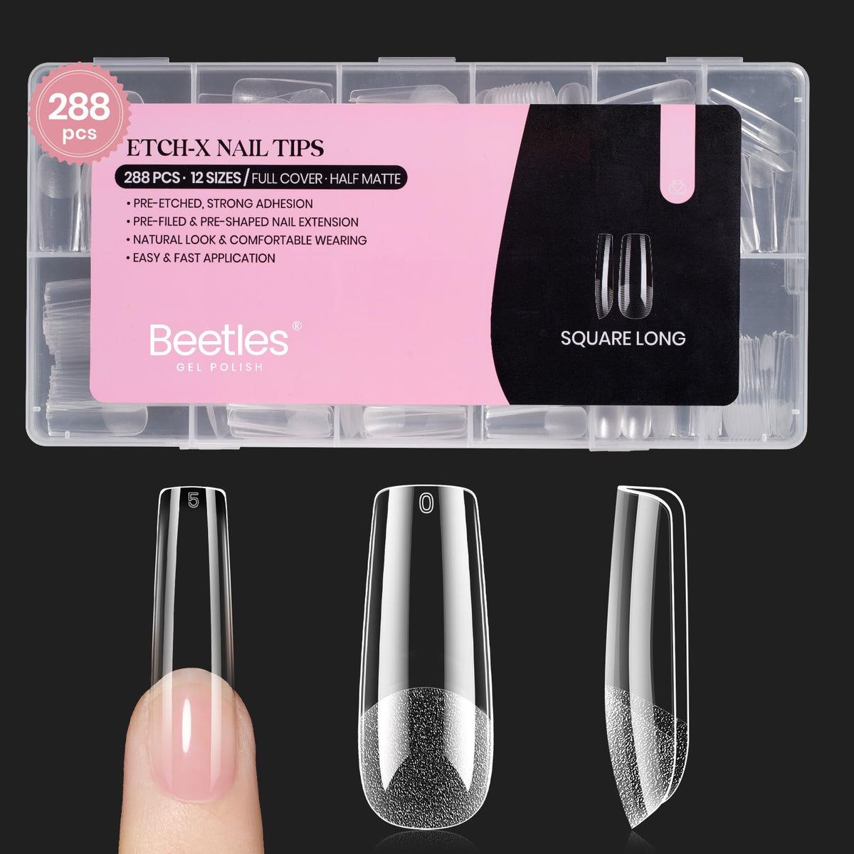Beetles Uñas de gel tips largas y cuadradas para extensión duradera