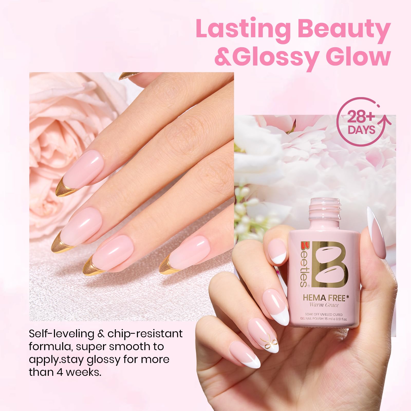 Beetles Warm Grace Nude Pink nail application close-up of jelly texture.