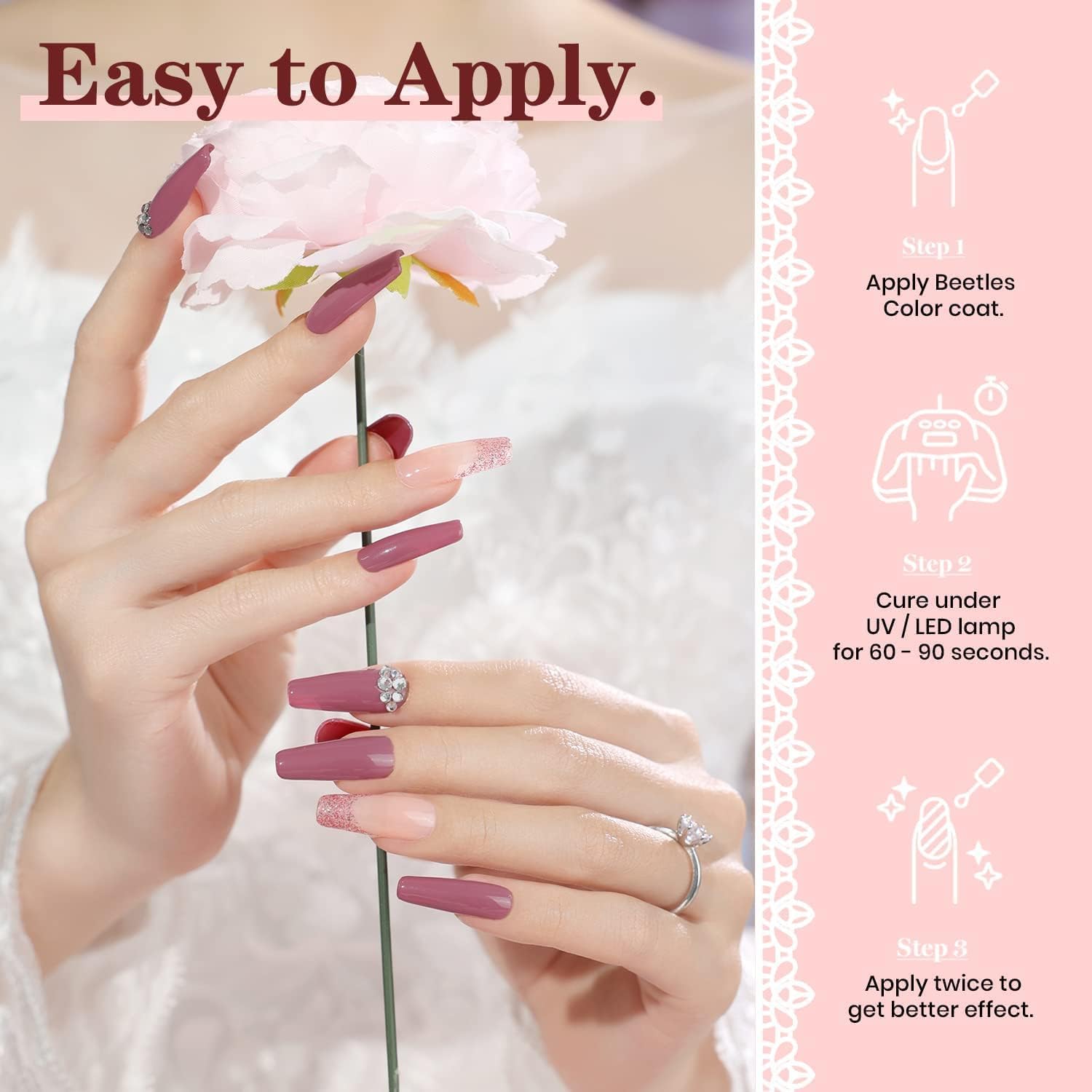 Beetles Wedding Gel Polish colección romantica ideal para manicuras DIY de novia.